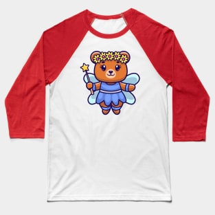 Cute Bear Fairy Holding Magic Wand Cartoon Baseball T-Shirt